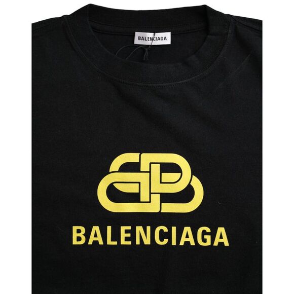 Balenciaga Black Cotton Logo Print Crew Neck Short Sleeves Women's T-shirt